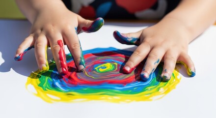Child's Play: Vibrant Finger Painting Session Bringing Creativity to Life on Paper
