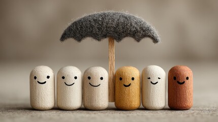 Tiny figures under sparkling umbrella friendship and togetherness concept