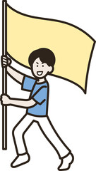 旗を振る男性医師のイラスト
