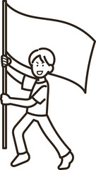 旗を振る男性医師のイラスト　線画のみ