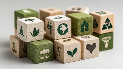 Eco friendly symbol wooden cubes for sustainability concept
