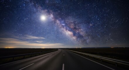Highway to the Heavens: A star filled spectacle above a long winding open road