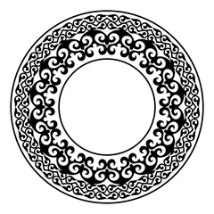 Oriental vector round frame with arabesques and floral elements. Traditional classic ornament. Black and white pattern