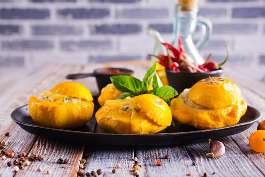 Stuffed pattypan squash, vegetarian food