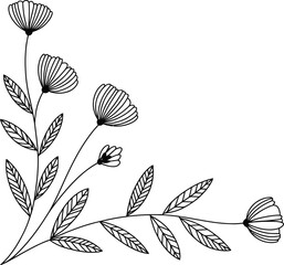 Delicate Black Outline Floral Branch Design flower