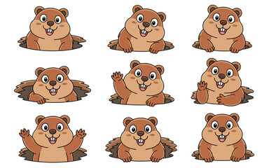 Cute Groundhog Character Collection With Different Poses