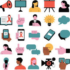 Diverse Set of Flat Icons for Communication and Ideas
