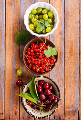 Various fresh berries in a bowls