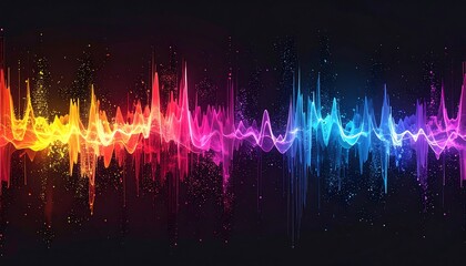A vibrant, colorful sound wave against a dark background