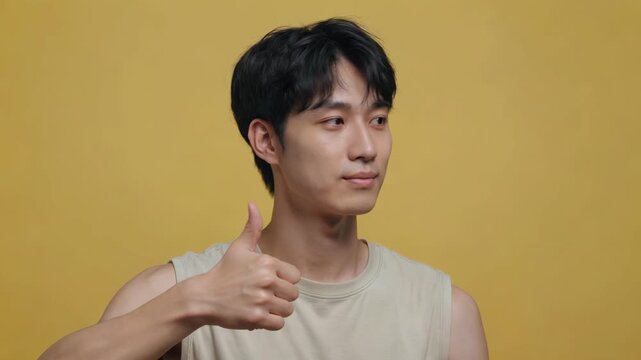 Thumbs up in front of a yellow background for men