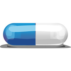 Blue And White Capsule On Transparent Background Representing Medication And Healthcare With Realistic Shadow Effect