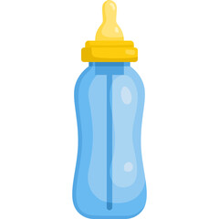 Blue Baby Bottle With Yellow Nipple And Cap For Feeding Newborn Child Isolated On White Background Cartoon Illustration Style