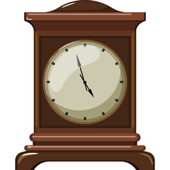 Antique Wooden Mantel Clock With Cream Colored Face and Black Roman Numerals Displaying Five Oclock In A Dark Wood Finish