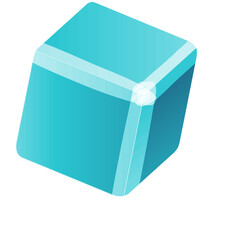 Aqua Blue Geometric Cube with Smooth Edges and Translucent Surface on a White Background