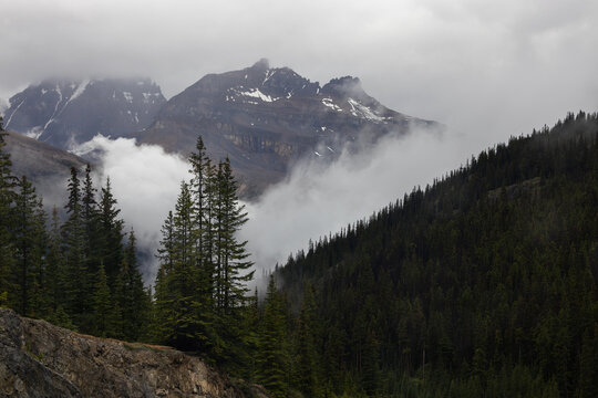 Dramatic Moody Mountain Peak Along Icefields Parkway in Banff