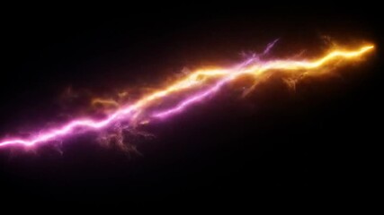 A glowing jagged electric arc streaks across a dark background in purple and orange hues. faint glow - Powered by Adobe