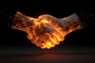 Fiery polygonal handshake digital art