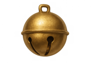 Golden jingle bell for christmas and holiday decoration, symbolizing celebration and tradition, transparent background