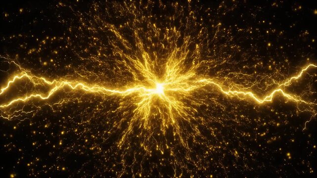 黒背景に広がる金色の雷エネルギー爆発