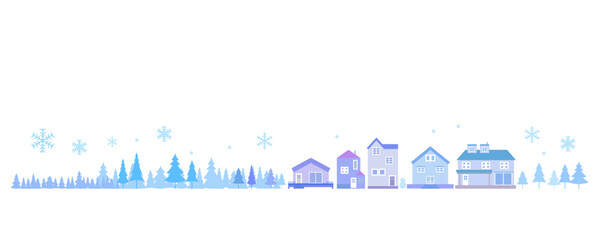 雪の降る街並みのシルエットイラスト　背景イラスト