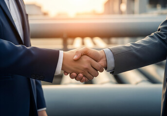 business people shaking hands in the office, Business Deal Handshake at Sunset