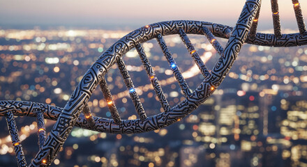 dna strand on the beach at night