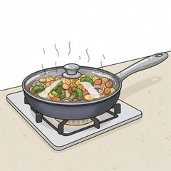 Delicious pan-fried chicken and fish meal, a healthy cooked dish with vegetables