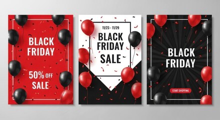 Black friday sale with 50 off on a set of banners with balloons