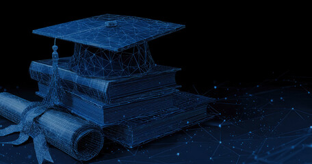 Digital Graduation Cap, Diploma, Books