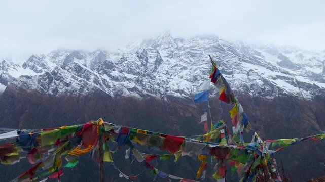 Prayer Flags in High Altitude Mountain Landscape.