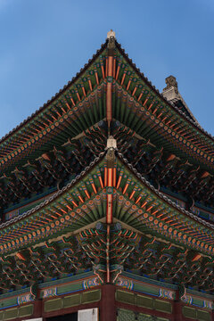 Traditional Korean Architecture With Colorful Roof Details