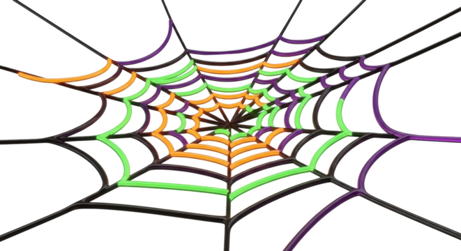 A Colorful Halloween Spider Web With Orange Purple And Green Strands On A Transparent Background Creating A Festive And Spooky Visual - Powered by Adobe