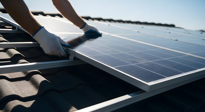 Solar panel installation on rooftop demonstrating renewable energy solutions and sustainable living practices