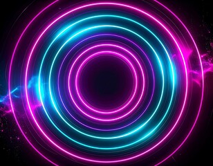 Illuminated concentric neon rings with vibrant blue and pink glow
