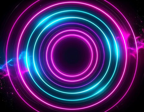 Illuminated concentric neon rings with vibrant blue and pink glow - Powered by Adobe