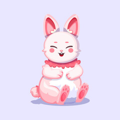 Cute bunny laughing joyfully in playful pastel cartoon design.