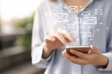 A person is using a smartphone, focusing on digital communication.