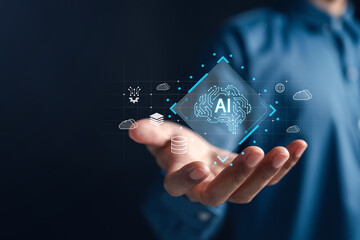 AI infrastructure interface with cloud storage, and data layers. artificial intelligence architecture, digital systems, and smart technology integration.