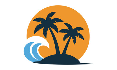 Obraz premium Sunset island palm trees waves