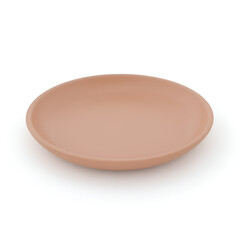 Ultra-realistic side-profile view of empty premium matte clay plate showing thickness isolated on white background