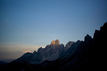 Sunset Glow on Mountain Peaks in the Dolomites Region