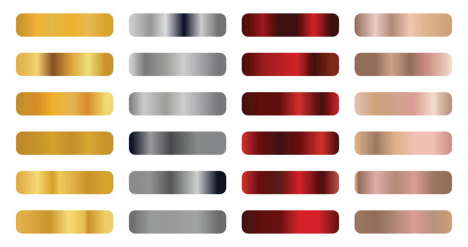 Gradation Gold, silver, bronze set vector. Metalic gradient collection . Shiny silver effect plates. Big set of Luxury Silver Gradients. Vector illustration . 