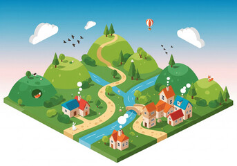 fairy tale village vector illustration