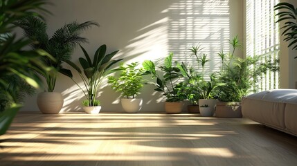 Sunlit Indoor Garden - A Serene Space Filled with Lush Green Plants.