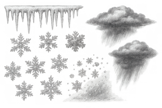 Winter weather elements creating a cold climate effect showing varied forms of snow, ice, and clouds during a blizzard - Powered by Adobe