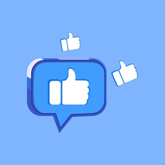 Blue like icon inside a message bubble symbolizing positive reactions and approval.