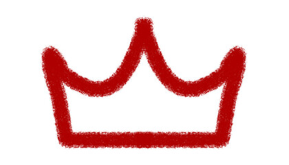 red grunge crown outline with rough textured sketch lines, thin line royal crown icon with distressed edges, abstract red crown symbol in rough sketch style in transparent background