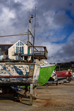 Boat hulls on dry dock,  Portreath.