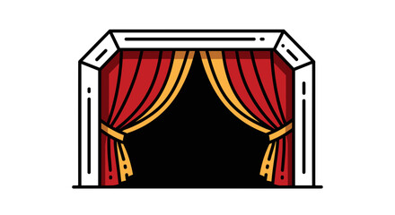 Theatrical Grandeur: A stylized illustration of a stage, draped with rich red curtains, beckons with the promise of performance and drama. The contrasting golden accents add a touch of elegance.