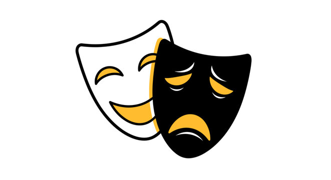 Theatrical Moods: The iconic symbol of the theater, capturing the dualities of human emotion, joy and sorrow, laughter and tears. A striking visual representation of drama and the performing arts.